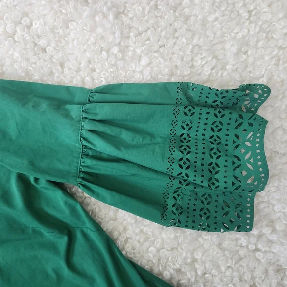 Ralph Lauren S Laser Cut Green Women Top Bell Sleeve Eyelet Blouse Casual Office - Picture 9 of 12